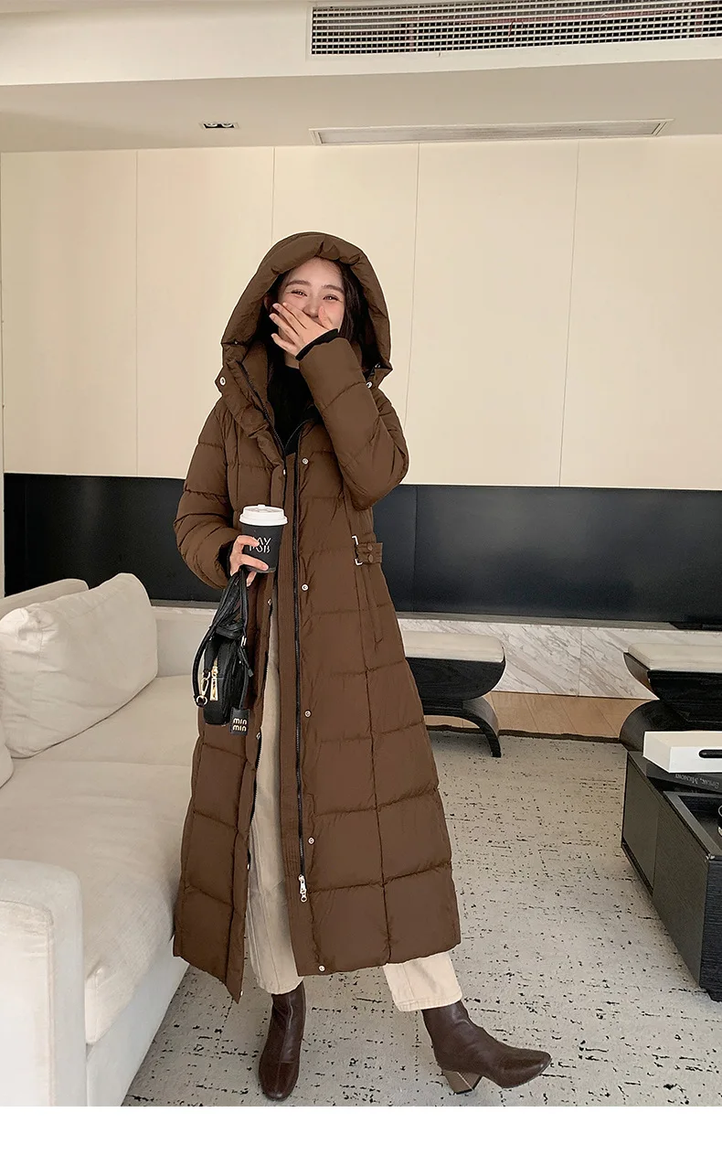 Winter Ladies Long Warm Down Jacket Big Size Puffer Outwears Thicken Hooded Down Coat Women Light Thin White Duck Jacket Parkas