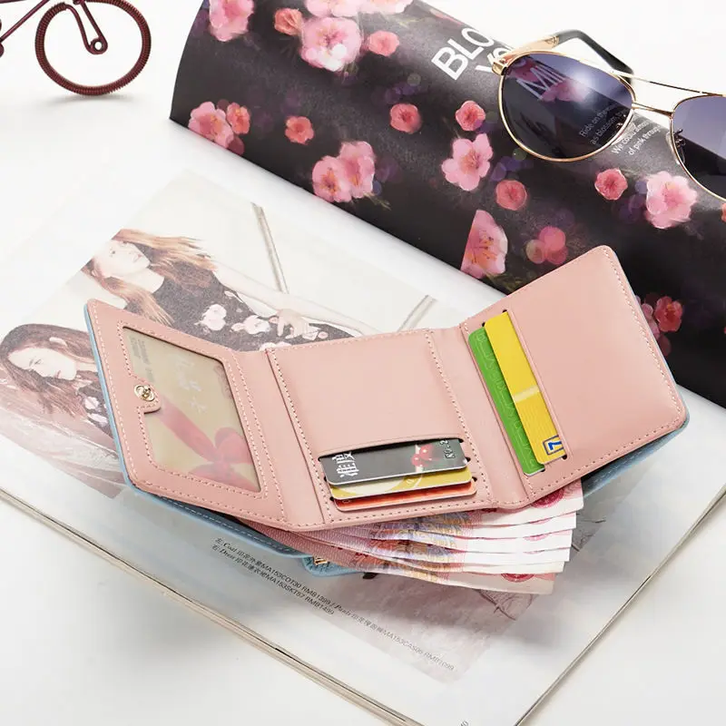 New PU Korean Style Cute 3 Fold Short Wallet Multi Functional Trendy Small Folding Card Holder Purse For Daily Use - view 4