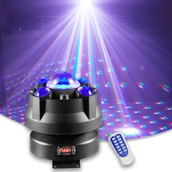 BOLA MÁGICA estroboscópica láser RGBW con 4 cabezas móviles, efectos de fiesta en casa, iluminación de escenario, Control remoto DMX, lámpara de Bar, espectáculo de Dj, discoteca