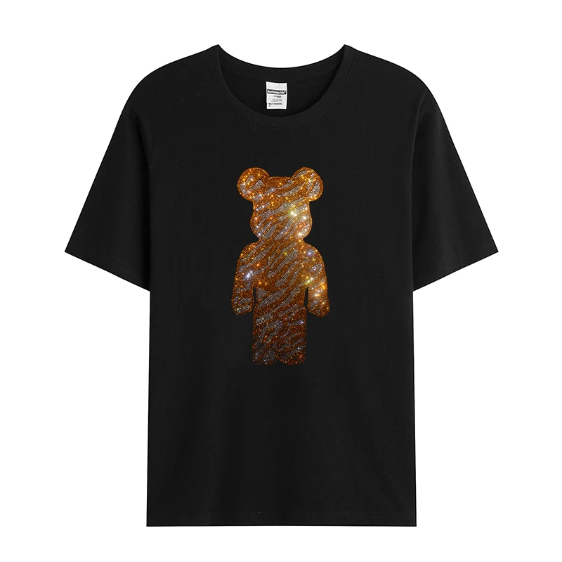 

Европейская мужская футболка со стразами: тонкая весенне-летняя модель с короткими рукавами, повседневная футболка из ледяного шелка и хлопка