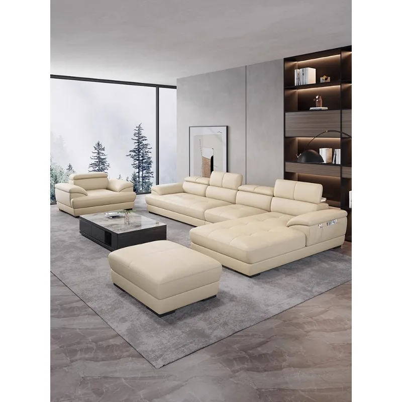 

Nordic leather sofa combination, modern and minimalist living room corner size unit, top layer cowhide left and right noble cons