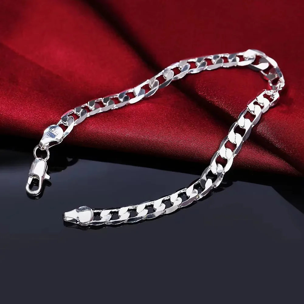 Fine 925 Sterling Silver Classic 4MM Side Chain Bracelet For Man Woman Fashion Wedding Party Gifts Temperament Jewelry