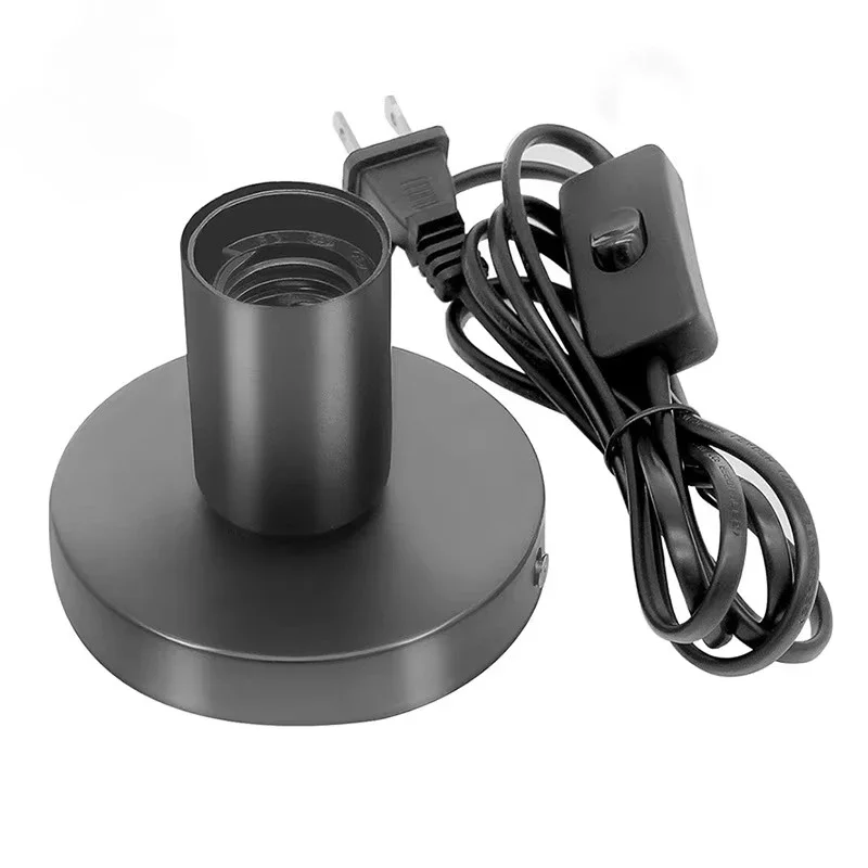 2PCS E27 Lamp Holder Black Metal Desktop Lamp Base Screw Light Bulb Holder with Cord on Off Switch Plug for Holding Bulb Room
