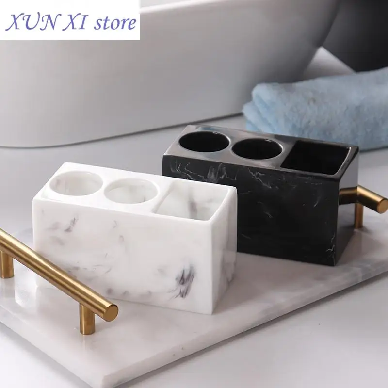 1pc Creative Marble Pattern Resin Multifunction Electric Toothbrush Rack Toothpaste Holder Bathroom Cleaning Brush Storage Box