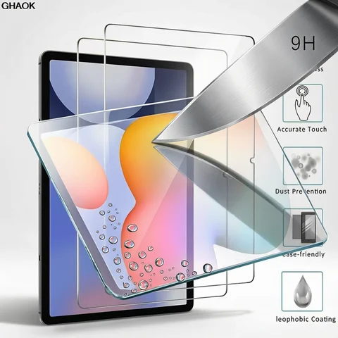 2pcs 9H Tempered Glass Full Screen Protector For Samsung Galaxy Tab S6 Lite S7 FE S8 Plus S9 Plus FE A8 A9 Plus Protective Film