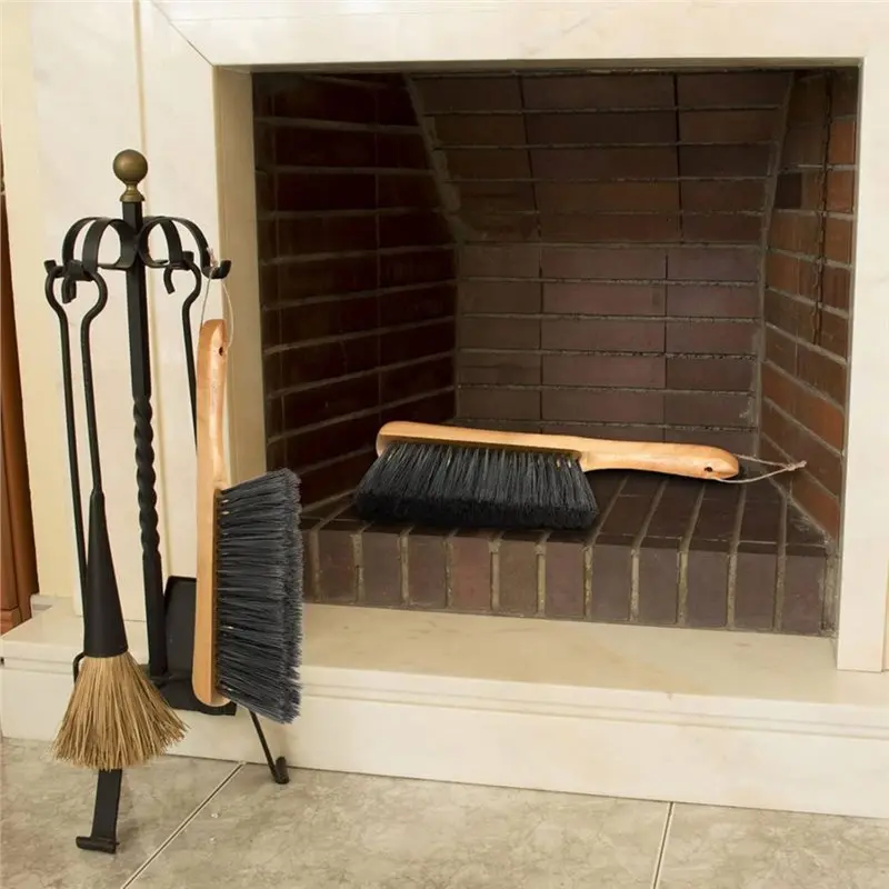 B97A-2 Pieces Wooden Bench Brushes Fireplace Brush Natural Fiber