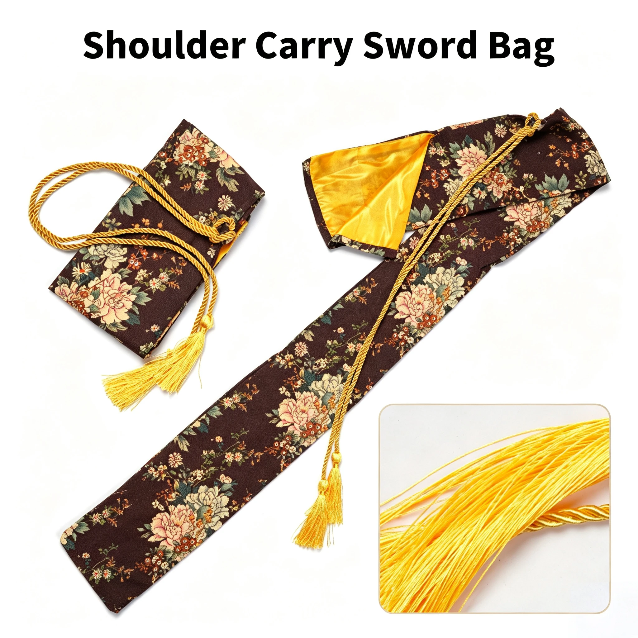 Oriental Retro Pattern Craft Storage Bag With Adjustable Shoulder Strap & Tassel Portable Drawstring Carrying Sleeve For Katana view 2