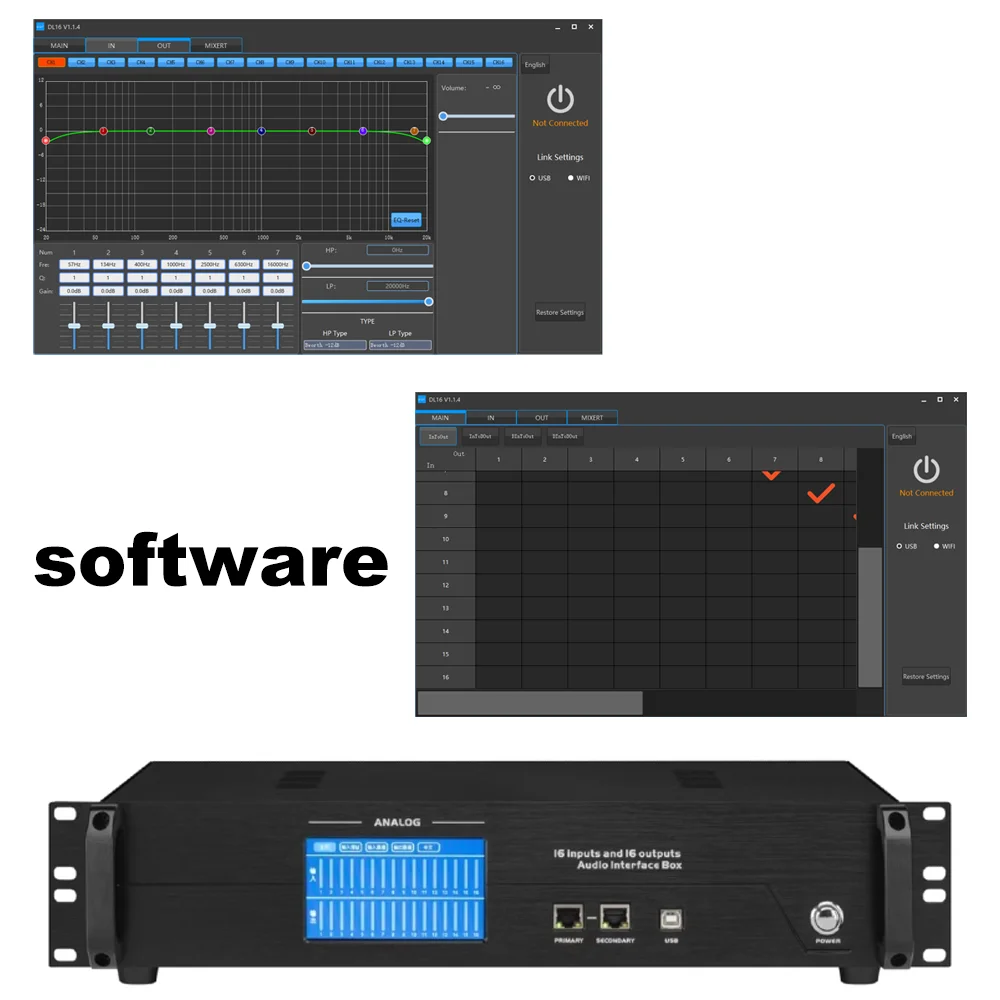 ShennDare DL16 Dante Box Audio Network Transmission Box 16-CH Analog Line Compatible With Dante Protocol PC Software Control