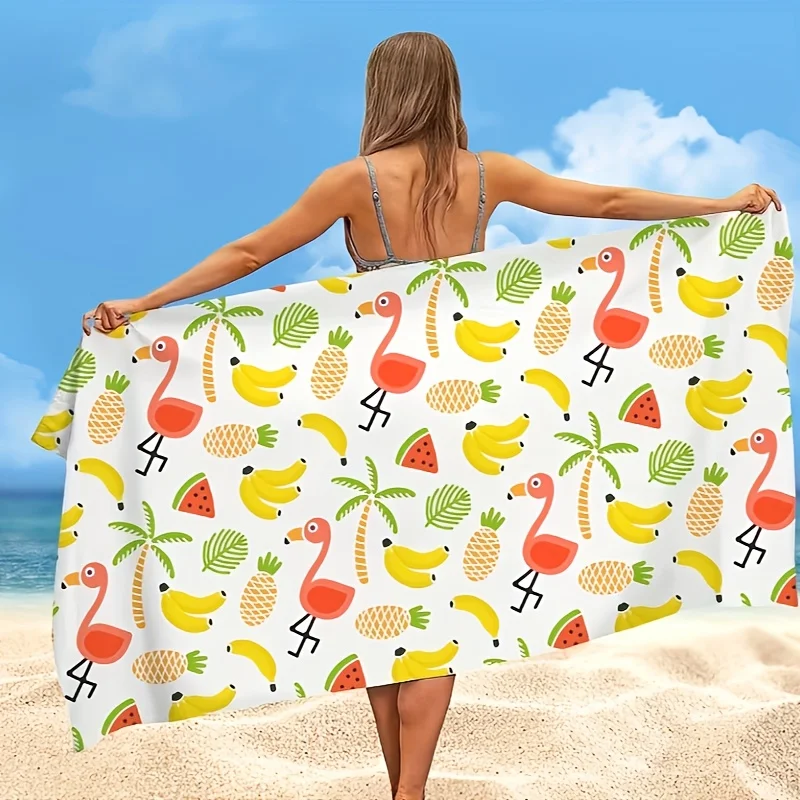 

1pc Quick Drying Flamingo Fruit Console Beach Towel - Soft Absorbent Lightweight Sun Protection - Perfect Summer Accessory