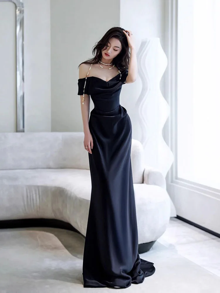 

B-008 One Shoulder Evening Dress 2025 New Style, niche temperament, high-end banquet host fish tail dress