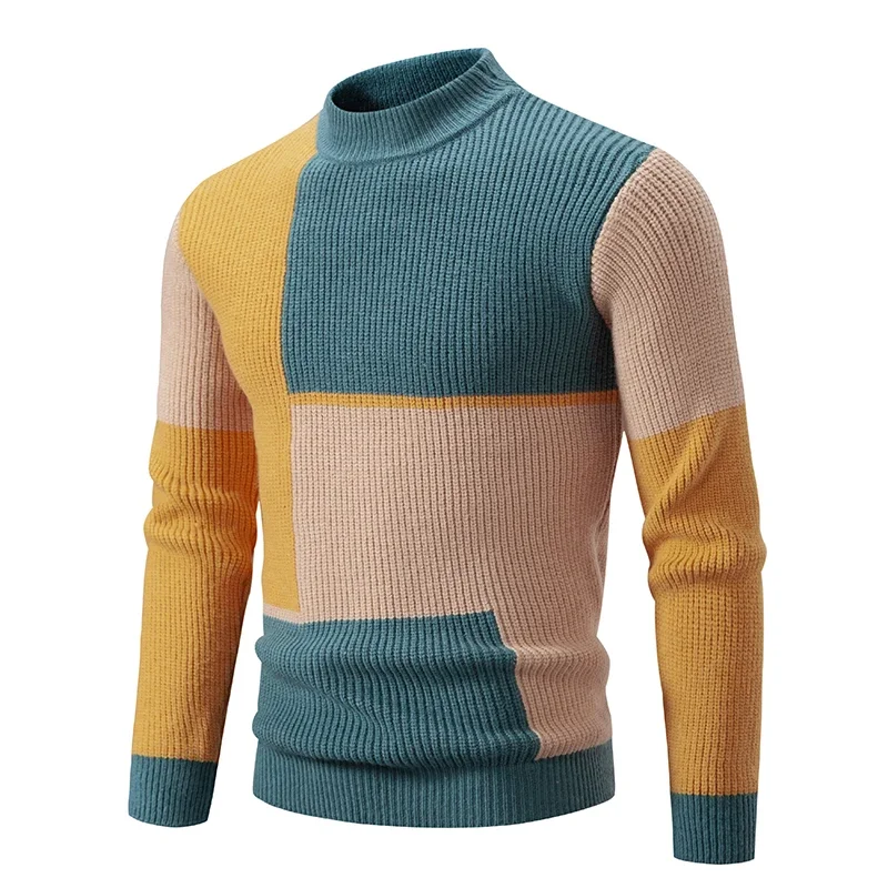 

Men's Fashion Color Matching Sheep Fluffy Sweater Casual Comfortable Autumn and Winter Sweater with High Neck and Long Sleeve