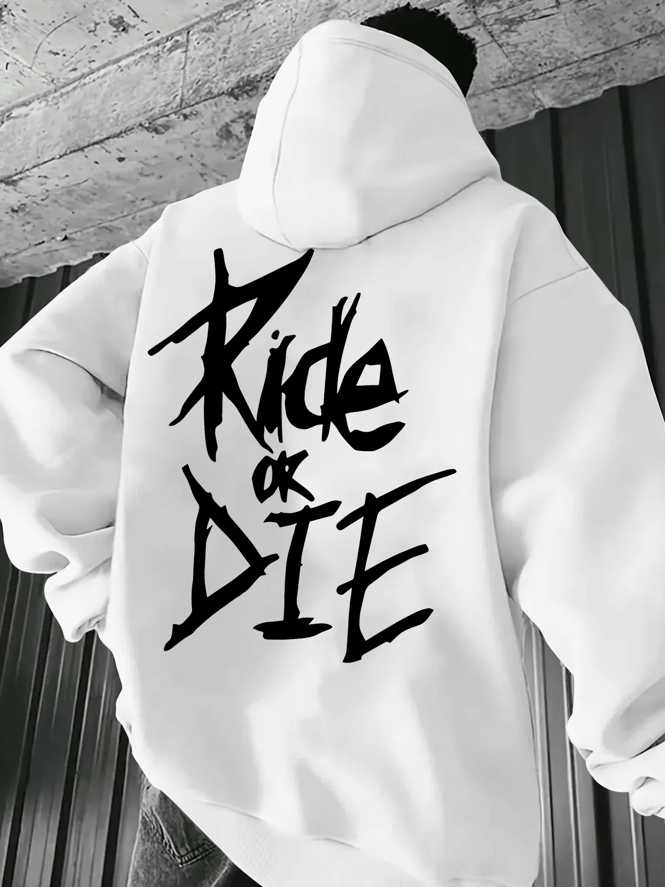 Zwarte katoenen hoodie met witte rit of sterven op de rug Printontwerp Casual pullover-streetwear sweatshirt met lange mouwen voor volwassenen