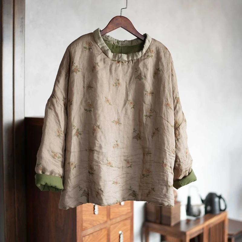 الرجعية الأزهار المطبوعة س الرقبة المرأة بسيطة السببية كل مباراة كاريكاتير بلوزات الإناث القطن مبطن الملابس الشارع ارتداء البلوز