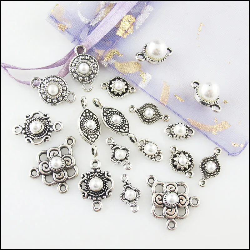 Fashion New Star Crown Eye Flower Round Charms White Plastic Pendants Connectors Tibetan Silver Plated