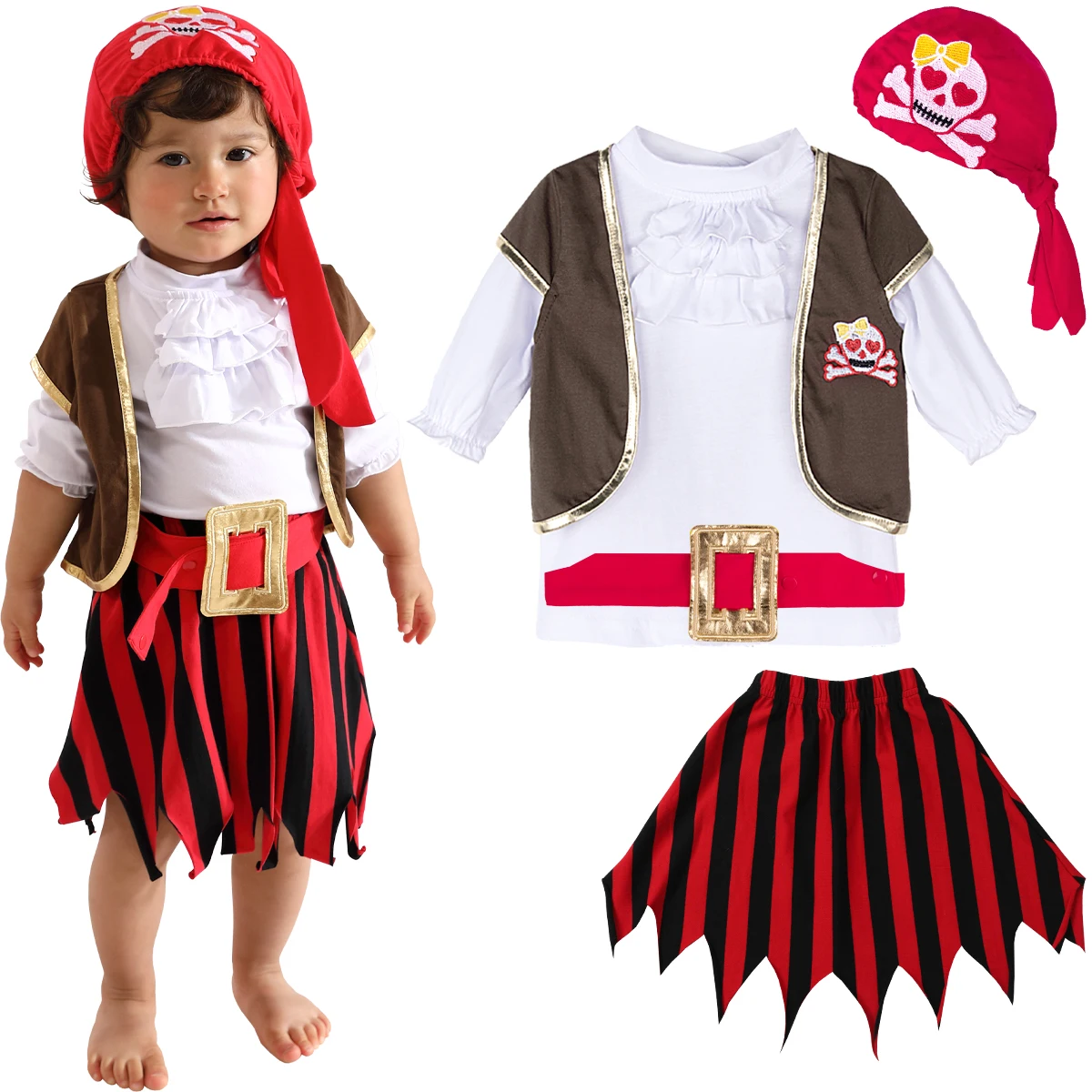 Baby Pirate Costume For Girls Infant Captain Carnival Fancy Dress Party Outfit Toddler Cosplay Dionysia Clothing Set