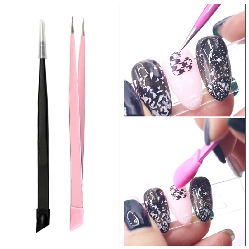 Double Ended Silicone Tweezers with Pressing Head, Nail Stickers, Rhinestones Pick Up Clip, Eyelash Extension, Makeup