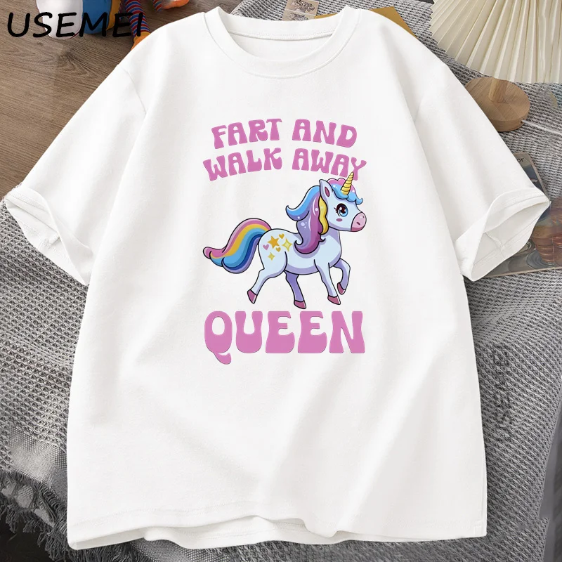 Fart and Walk Away Funny Unicorn T-shirt Casual Cotton Top for Men & Women Summer Fashion Short-sleeve Graphic T Shirts Clothes