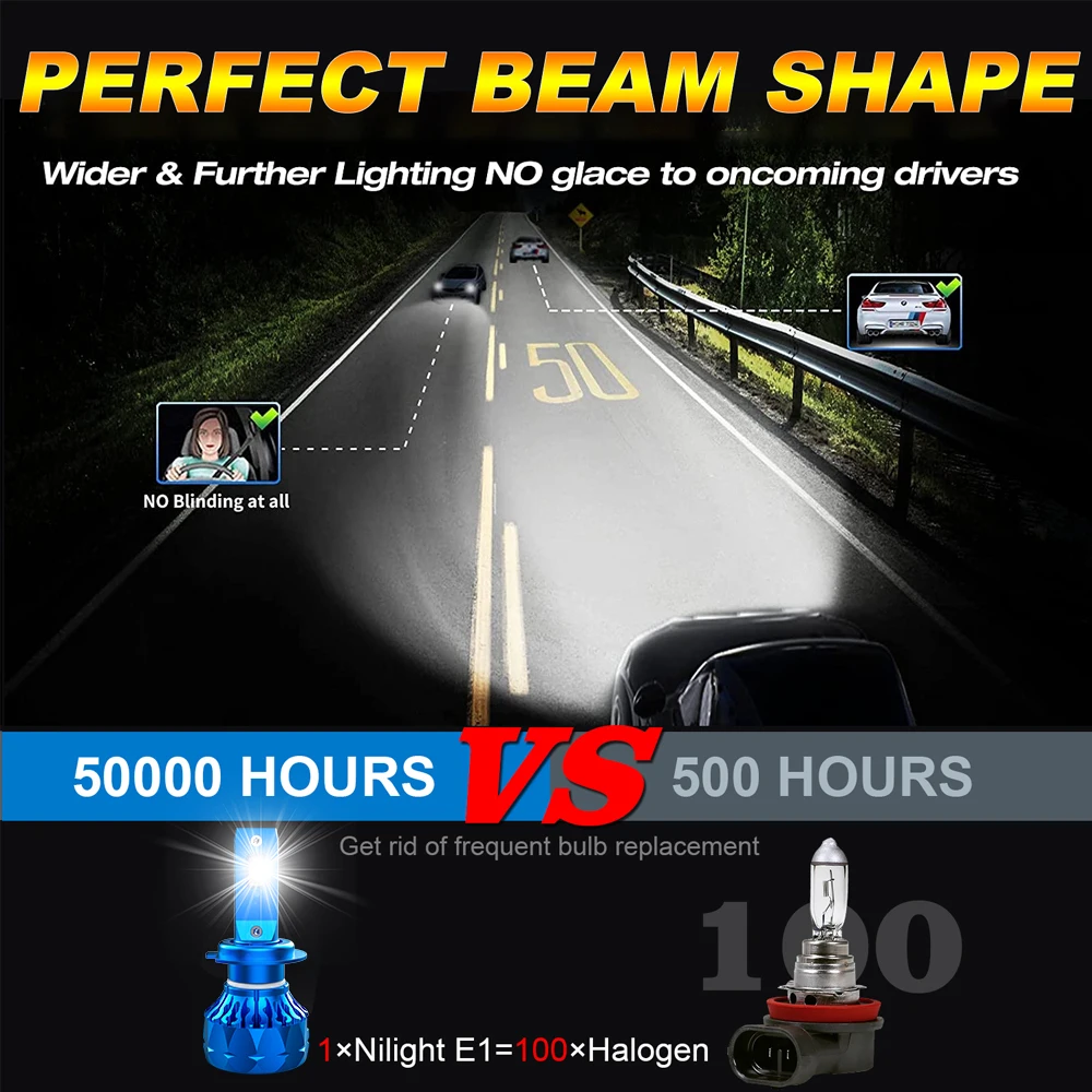 AKE 2 PCS 230000lm 110 W Lâmpada LED para farol de carro, 6000 K 1:1 Canbus Light, H7 H4 H1 H11 9005 9006 9012 Farol CSP Chip Auto Lamp