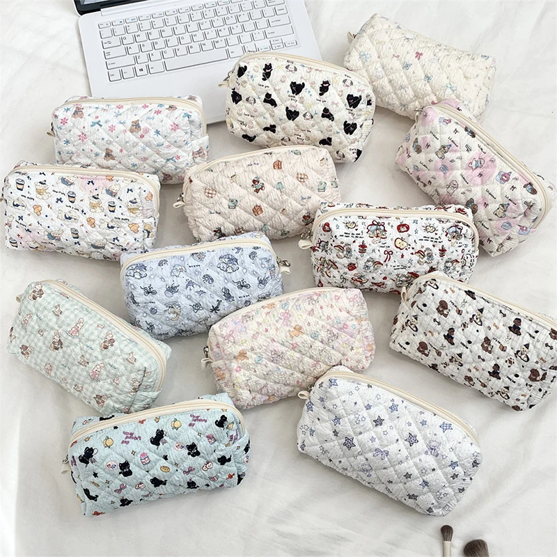 

Sweet Portable Bubble Cloth Coin Purse Korean Style Large Capacity Zipper Stationery Bag Lightweight Soft Cosmetic Bag Travel