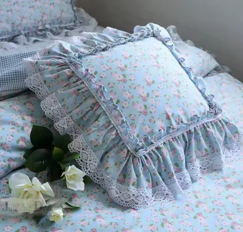 SALE Bed Decorative Pillowcase Ruffle Lace Handmade Pillow Case Princess Rose Sofa Cushion Cover 1 Piece