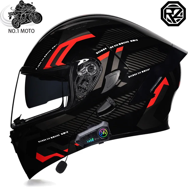 Orz Bluetooth Motorcycle Helmet Flip Up Double Lens helmet Off-Road Racing Capacete Casco Motocross DOT Approved Casco moto