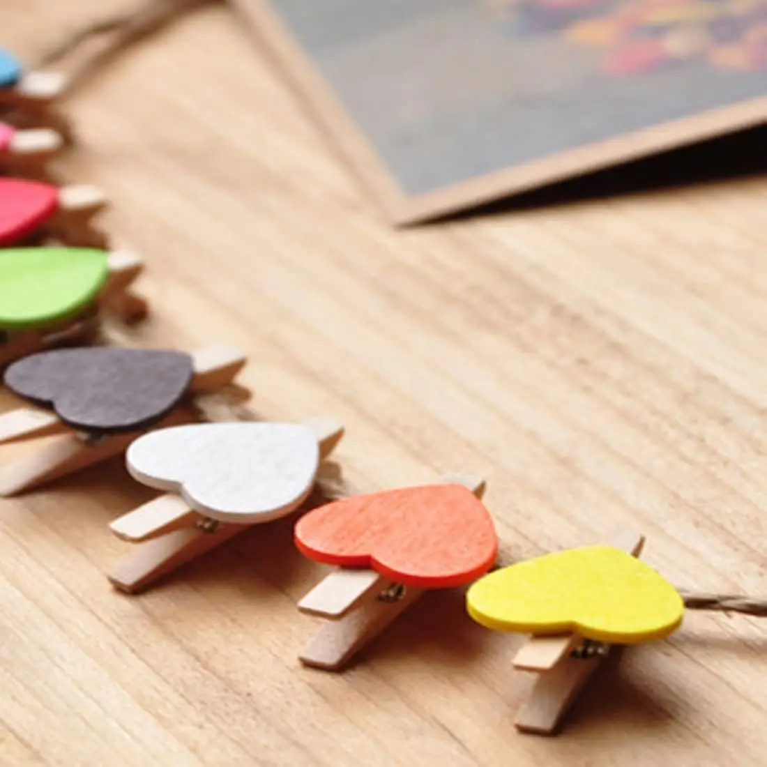 Heart Wooden Clips Sturdy Mini Colored Craft Clothespins Hanging Clips Photo Clip Photo Wall Clip Small Craft Pins DIY Crafts