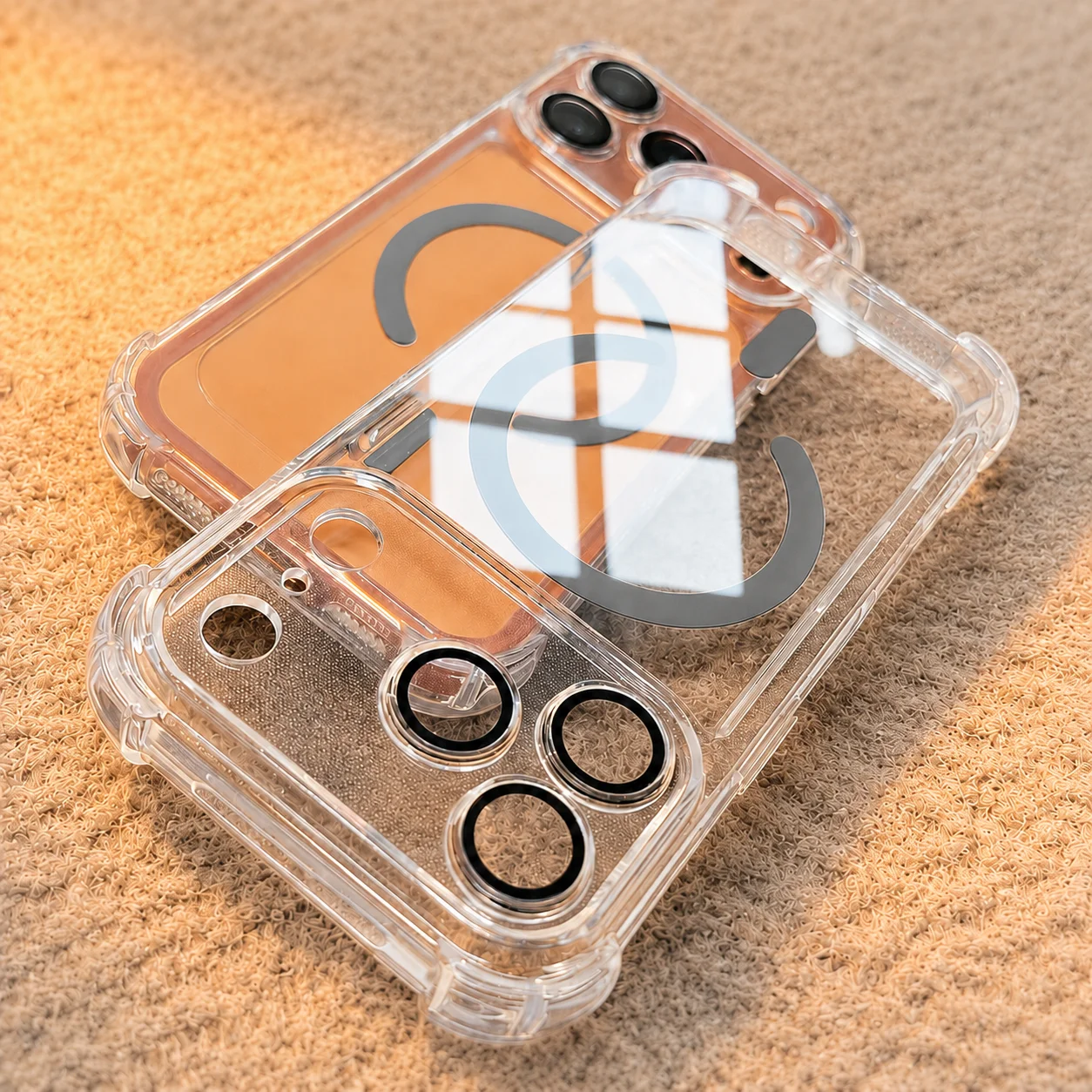 Coque Magnétique Antichoc Transparente à Quatre Coins pour iPhone 17 Air 16 13 12 11 Pro Max 15 14 Plus avec Protection de l'Objectif