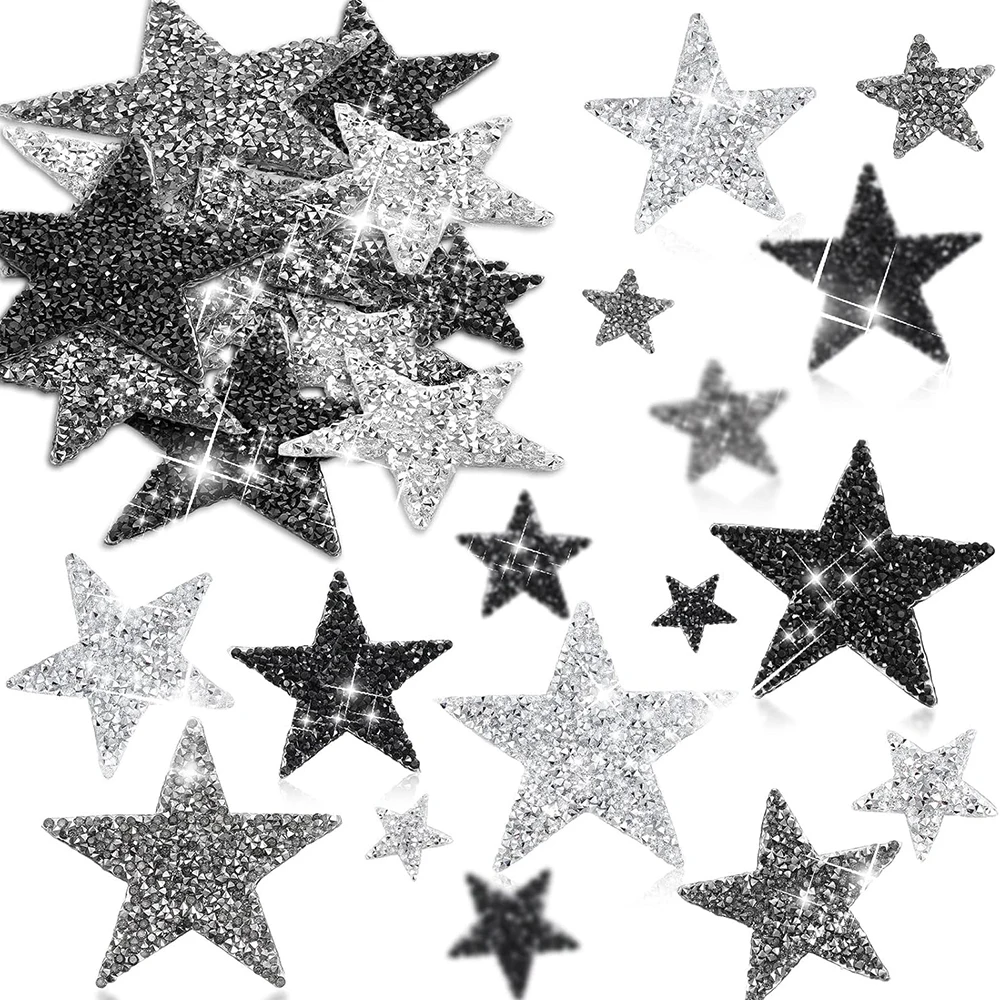 4 Uds. Parches para planchar, apliques de estrellas, parches de estrellas con diamantes de imitación, apliques de estrellas brillantes para ropa, decoración de reparación de pantalones vaqueros