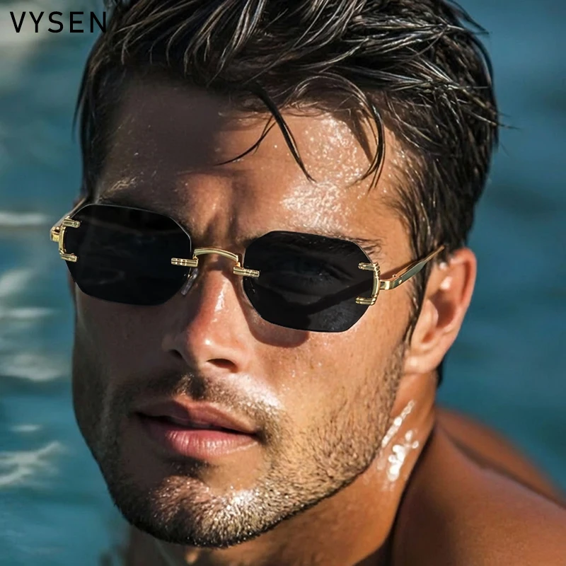 

Vintage Polygon Square Sunglasses Men 2025 Luxury Brand Trendy Rimless Small Frame Sunglass For Male Metal Eyewear UV400 Shades