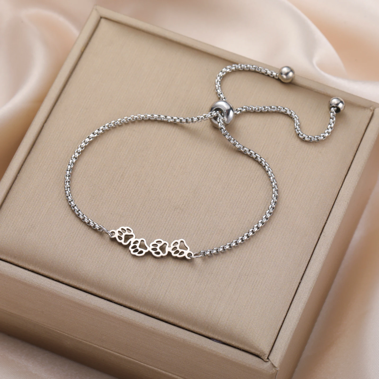 Edelstahl-Armband mit Katzen- und Hundepfotenabdruck, verstellbar, Damen-Party-Accessoire, personalisiertes Geschenk