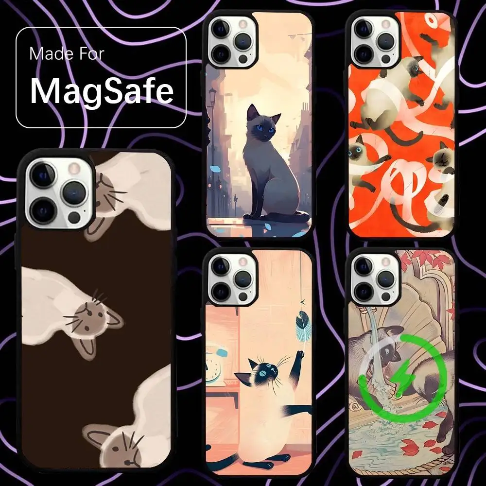 

Siamese Cats Cute Phone Case For iPhone 16,15,14,13,12,11,Pro,Max,Plus,Mini,SE New Magsafe Magnetic Wireless Charging