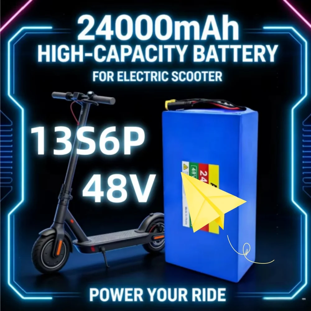 

2000W 13S6P 48V 24Ah 18650 Li-Ion Battery Pack for 54.6V Bicycles with Optional Built-In BMS Plug High Capacity Electric Bike Ba