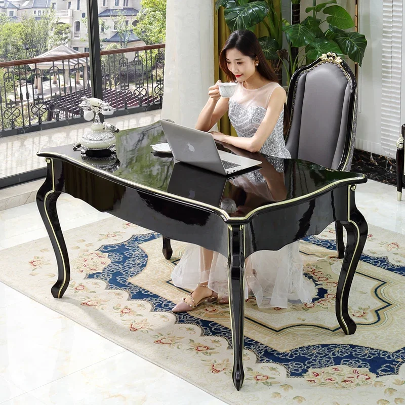 

European-style high-quality solid wood desk American luxury table and chair combination three-smoke storage home desk