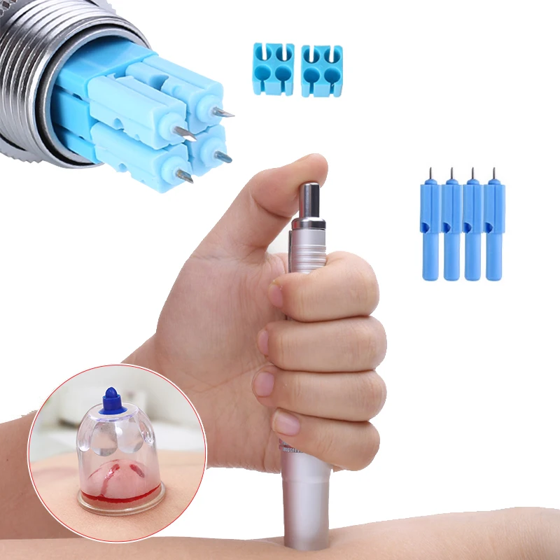 Full Metal Four 4 Head  Lancet Pen Xie Xue Thorn Blood Cupping Needle Accupuncture Puncture Pen Can Choose 200 Lancet