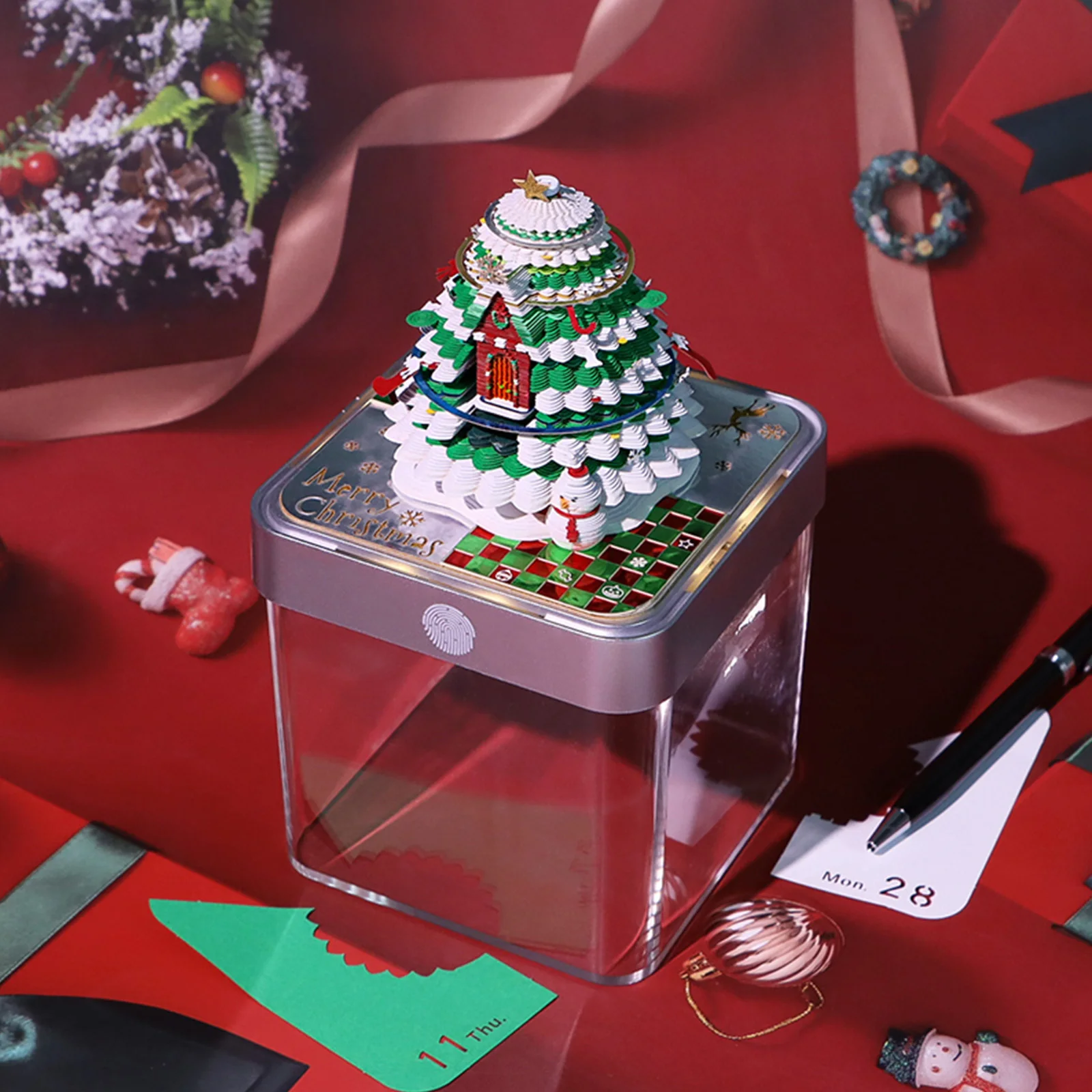 3D Calendar 2026 with Lights Tear-Away 3D Paper Art Notepad Tear-Away Paper Sculpture Art Calendar for Friends Christmas