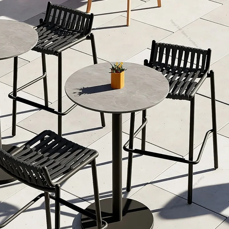 Nordic Outdoor Aluminum Alloy Bar Chairs Modern High End Leisure Outdoor Waterproof Restaurant Bar Stool Cafe Bar Furniture FYBC view 3