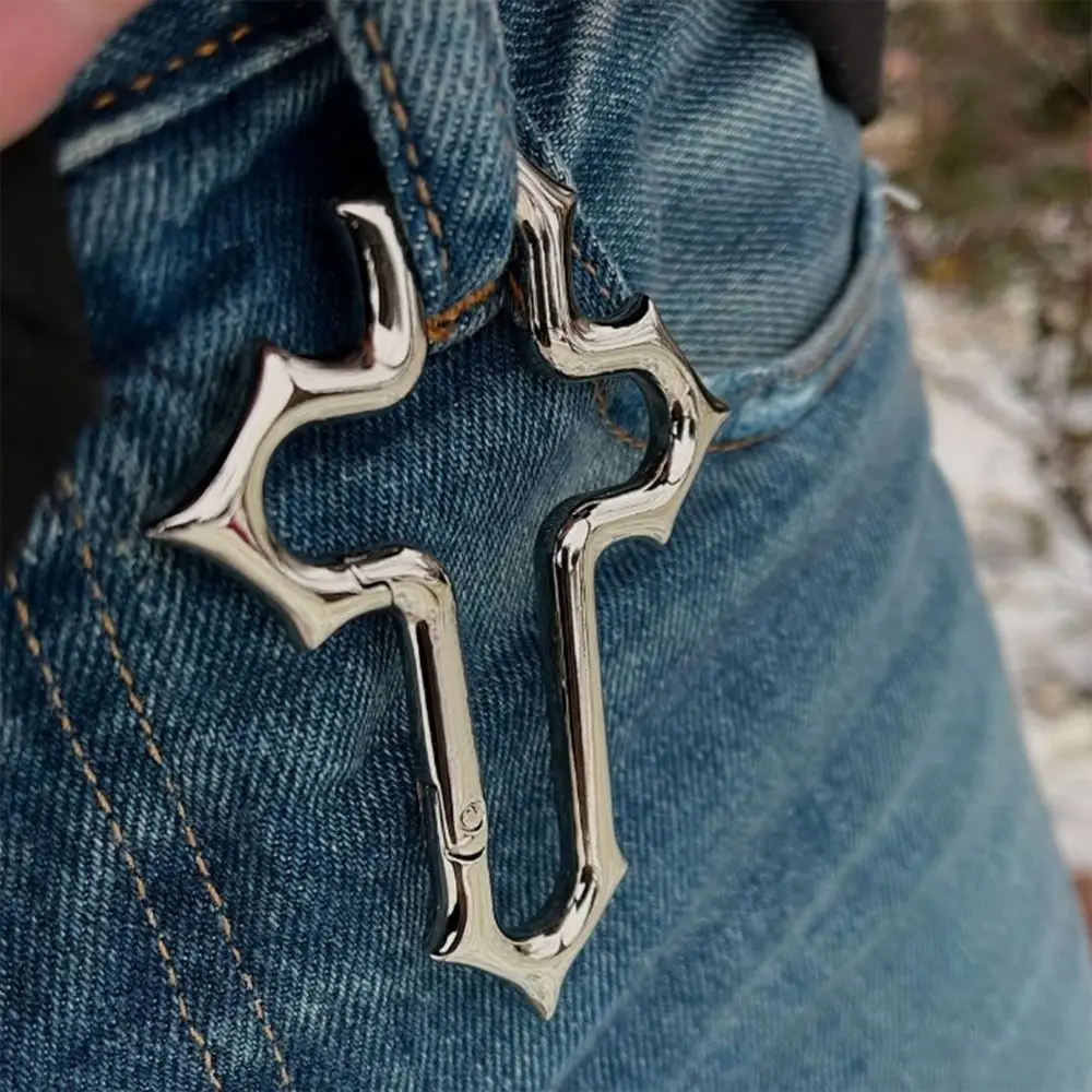High Quality Zinc Alloy Cross Carabiner Keychain Silver Solid Construction Key Clip Camping Keychain Camping