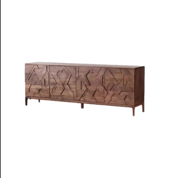 

Nordic walnut solid wood side cabinet locker medieval style light luxury