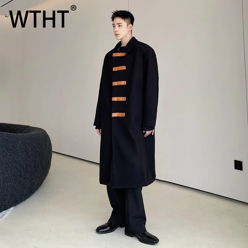WTHT Fashion Men's Spliced Contrast Color Loose Windbreakers Trendy 2025 Autumn Korean-style Lapel Casual Overcoats Male 2A2111