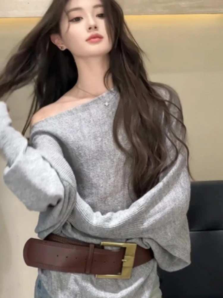 

Spring Summer Knitted Batwing Sve oulder Bared Loose Fit Denim ort orts Set for Women Casual Comfortable Two Piece Suit