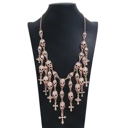 Exaggerated Necklace Halloween Jewelry Fashion Skull Head Cross Tassel Necklace