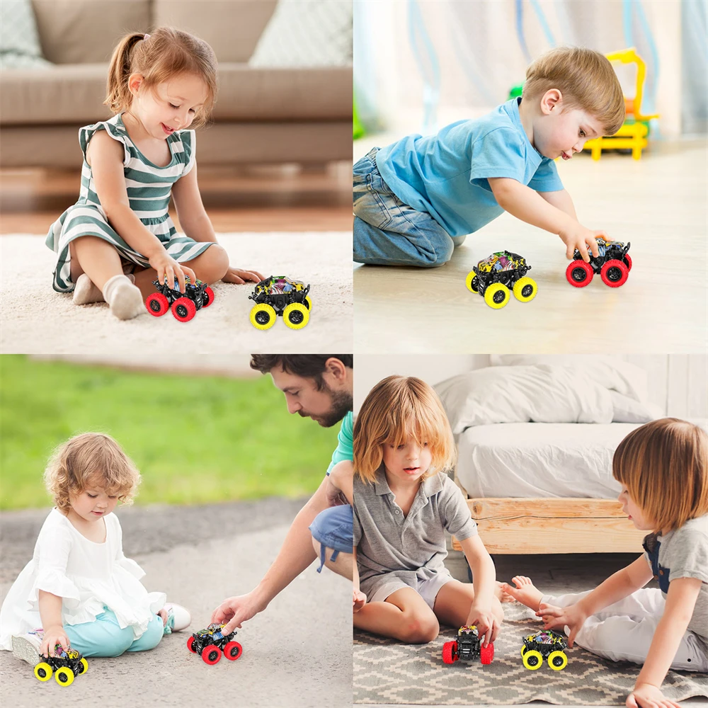 Puxe o brinquedo traseiro dos caminhões do monstro, rotação 4 rodas movimentação, durável, fricção posta, presente do carro, 2 PCes