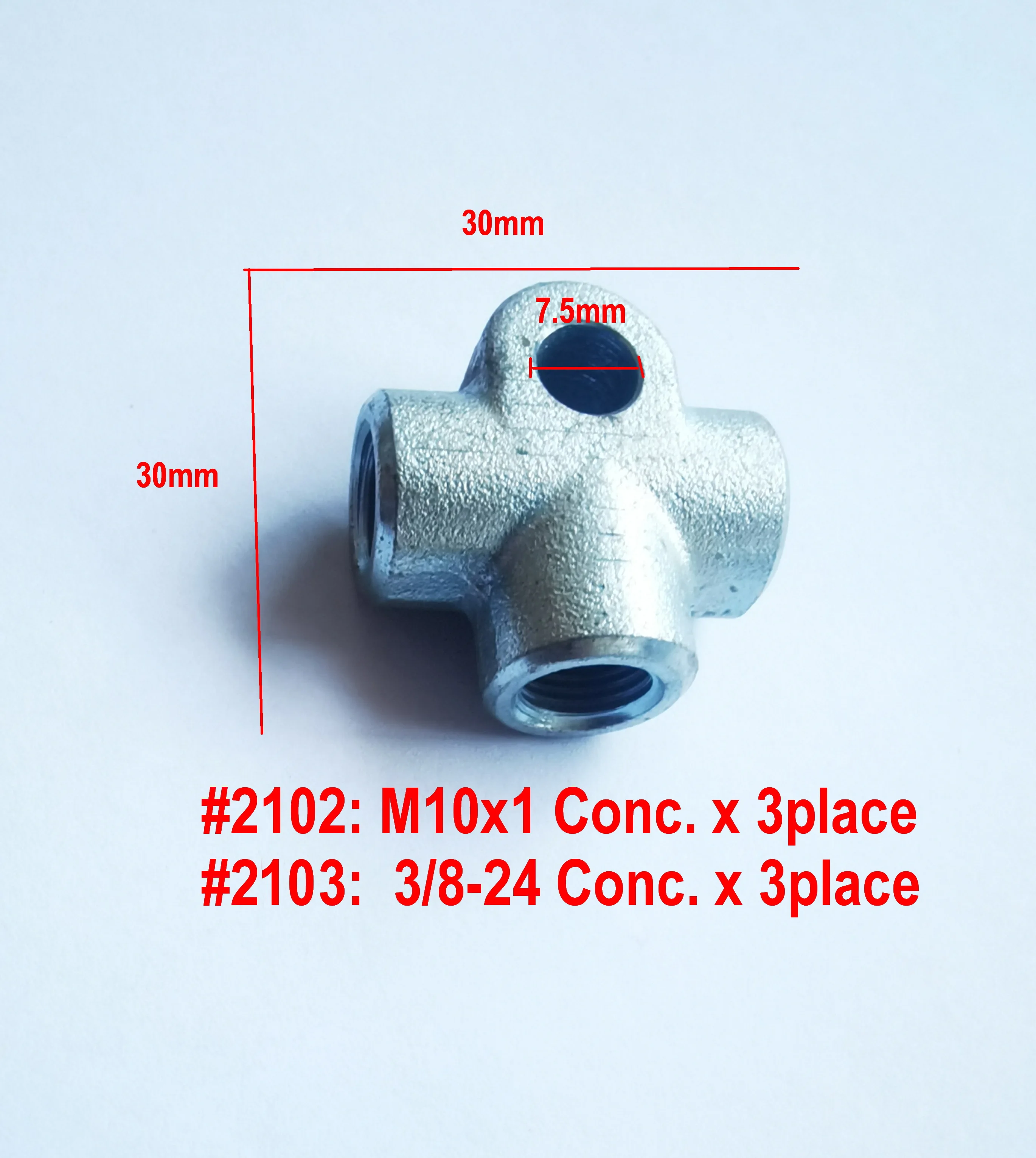 Brake Pipe Tee Fitting Adapter, Female M10x1 Conc and Female 3/8-24 Conc Block Tee,  319-031