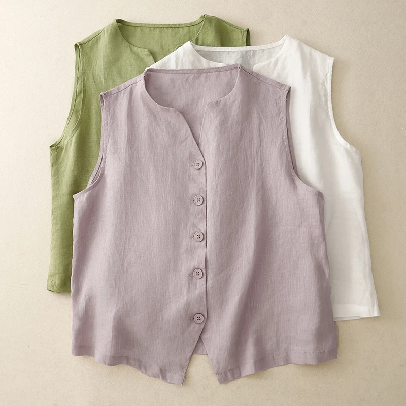 Nouveau Sle mince coton lin rétro Svel gilet irt vêtements d'extérieur femmes Faion Personali Design haut couleur