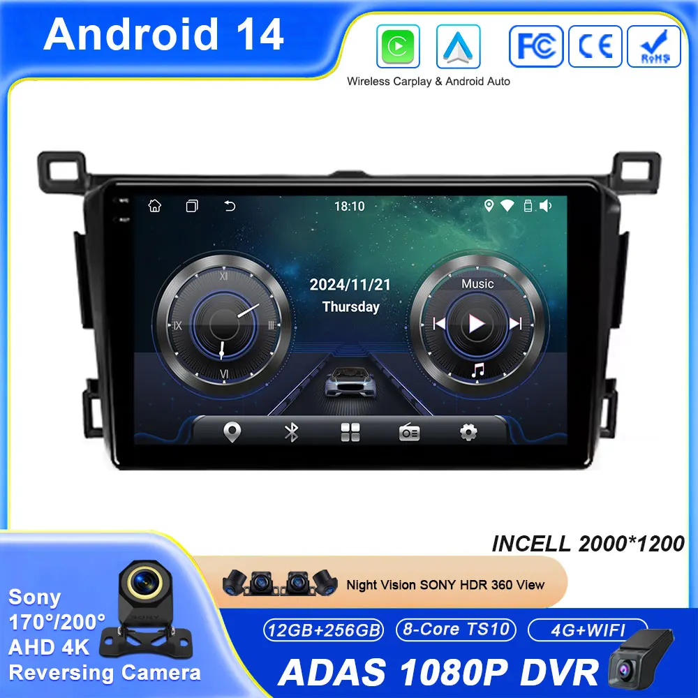 

Автомагнитола с Android Auto и CarPlay для Toyota RAV4 4 XA40 5 XA50 2012-2018, для праворульных автомобилей, мультимедийный навигационный проигрыватель, стереосистема