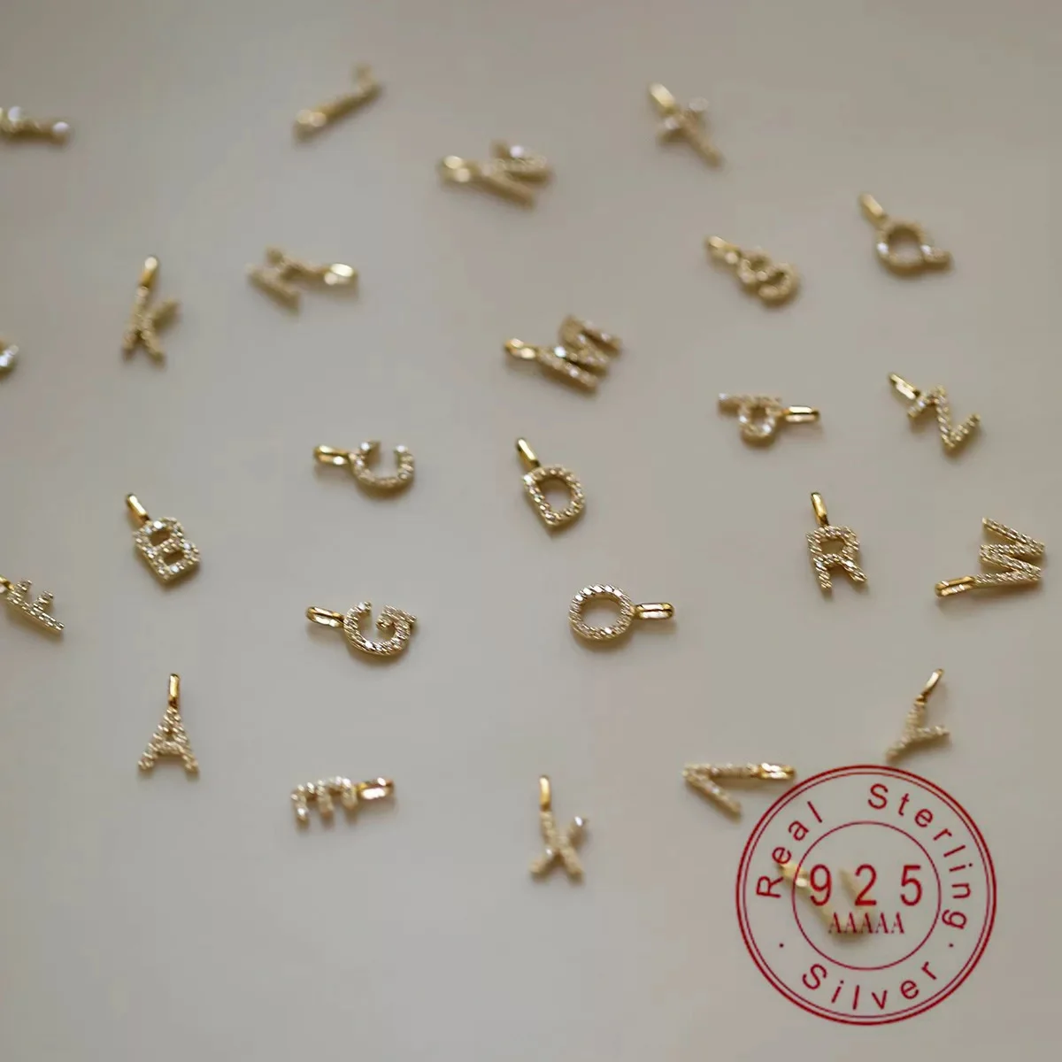 925 Sterling Silver Plated 14K Gold Tiny CZ Initial Letter Charms Pendant DIY Jewelry For Women Custom Name Necklace Charm