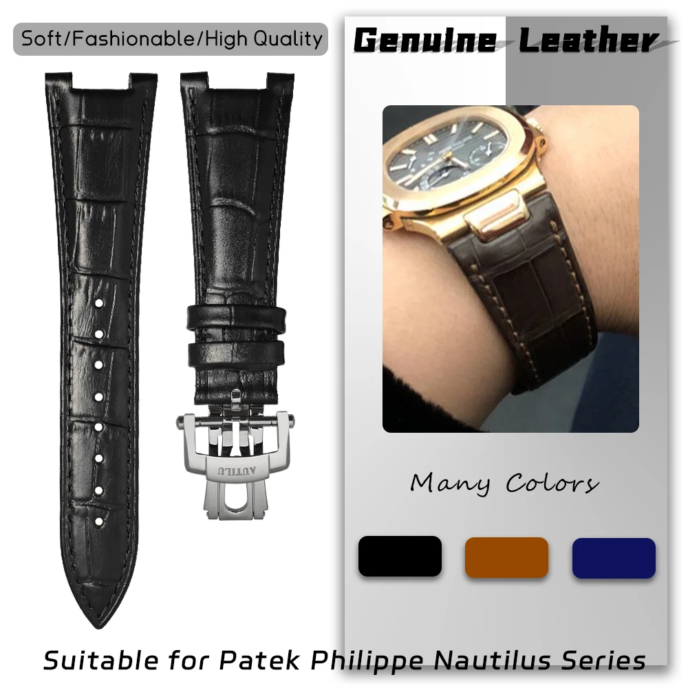 25mm 13mm Concave Real Calf Leather Watch Strap for Patek Philippe PP Nautilus 5711 5712 5726 Brown Black Cowhide Watchband