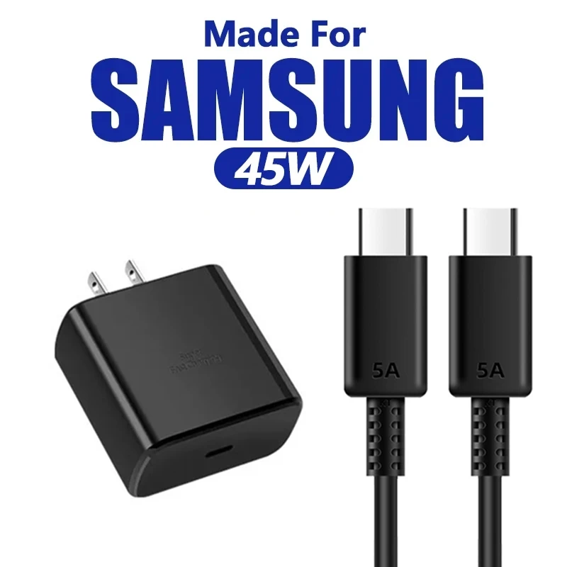 5A 45W PD USB-C Fast Charger for Samsung S22 S23 S24 Note 20 A14 A15 A25 A52 A53 A54 Type C Super Quick Charge Cable 1m 1.5m 2m