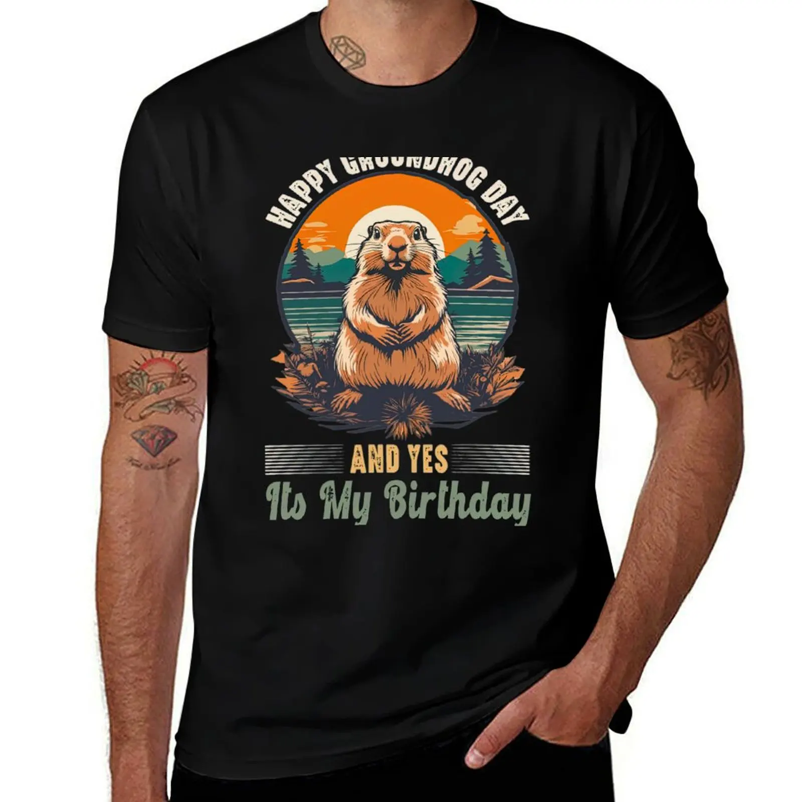 Retro Happy Groundhog Day Funny Birthday Groundhog Lovers T-Shirt Retro Style Print Casual Top T-Shirt