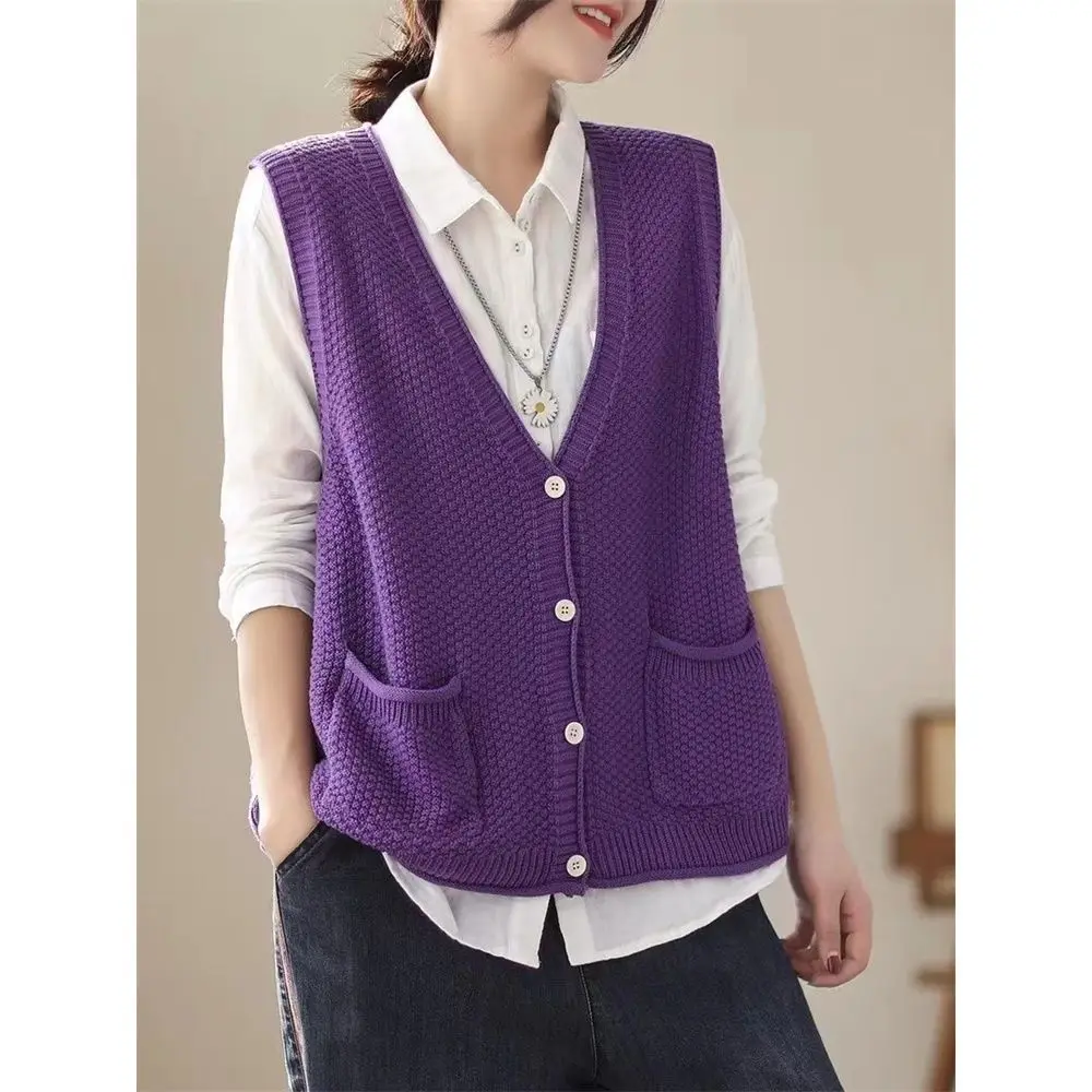 Cardigan Korean Fashion Sweater Autumn/Winter Knitted Women's Top 2024 New Tank  Casual  Sleeveless Clothes x233